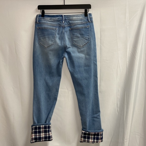 Driftwood Colette Straight Leg Jeans Tartan Lined Cuff Blue Size 29 - Picture 3 of 7